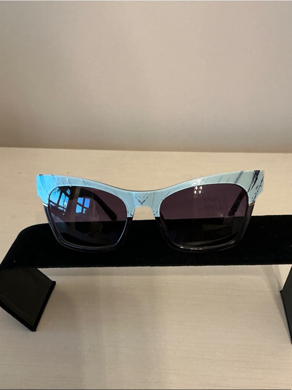 Authentic, L.A.M.B. Light Blue Marble Cat-Eye Sunglasses with Dark Lenses